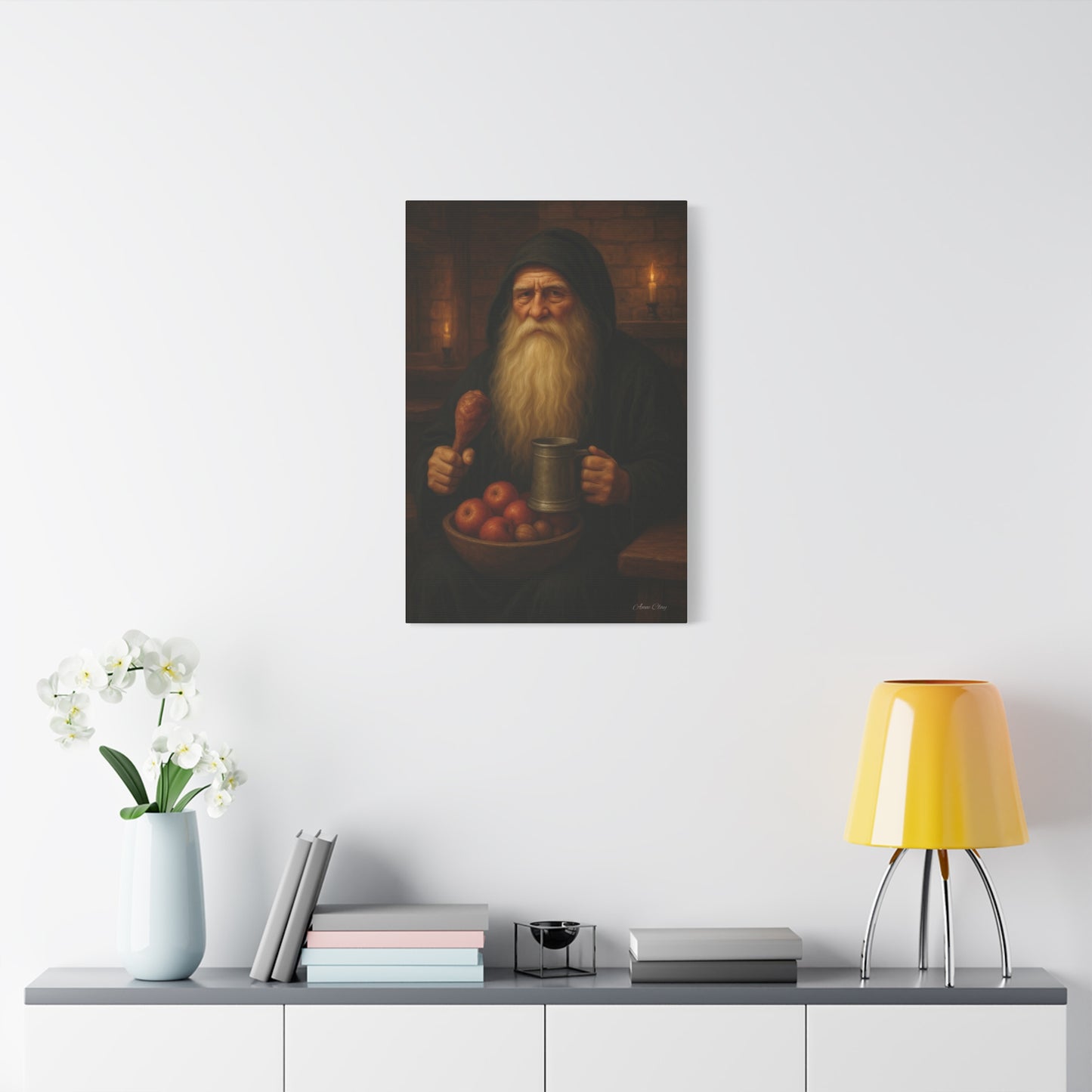 Rustic Canvas Wall Art: Wise Man with Feast