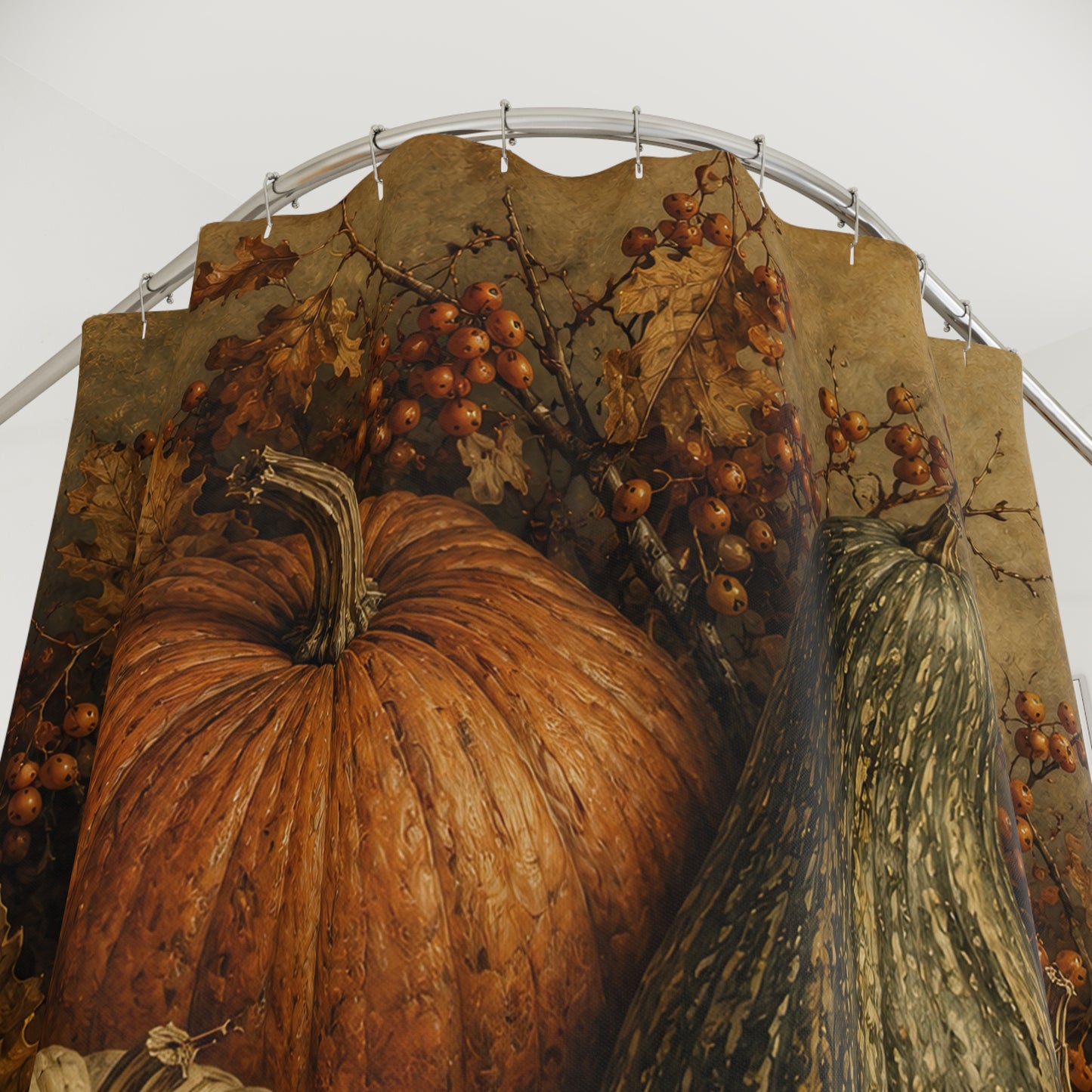 Autumn Harvest Pumpkin Shower Curtain — Rustic Fall Bathroom Decor