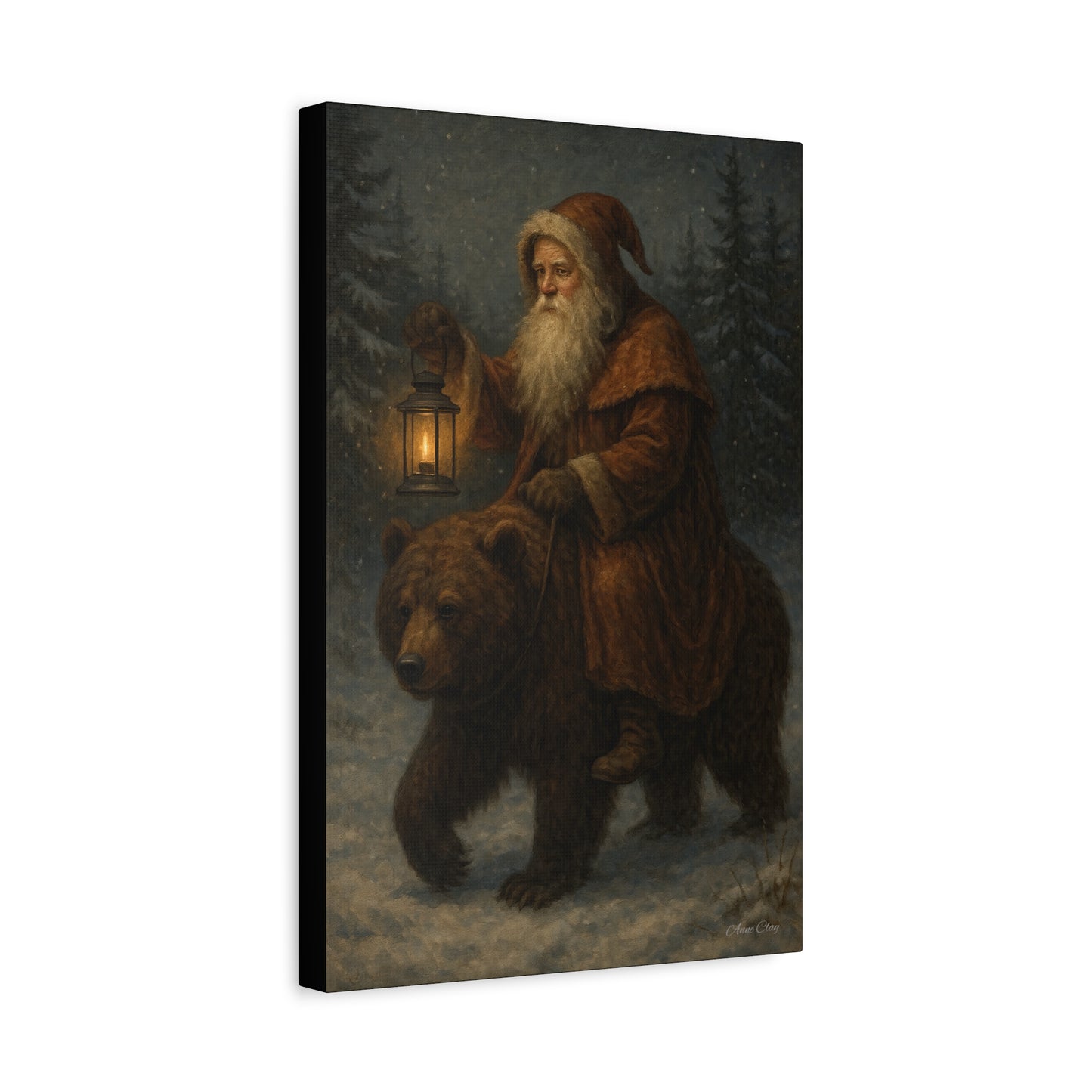 Vintage Santa Bear Canvas Wall Art