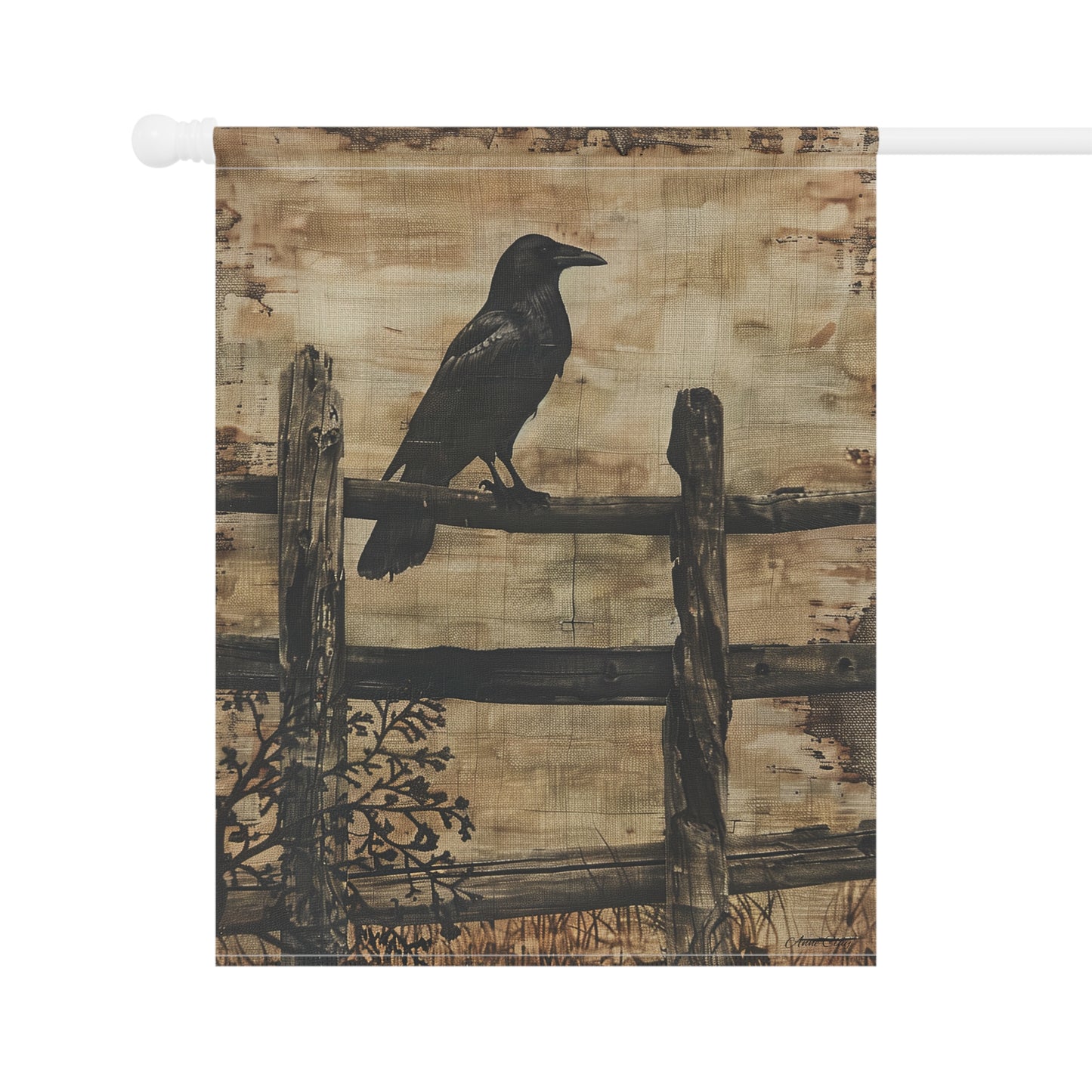 Crow on a Split Rail Fence Garden & House Banner