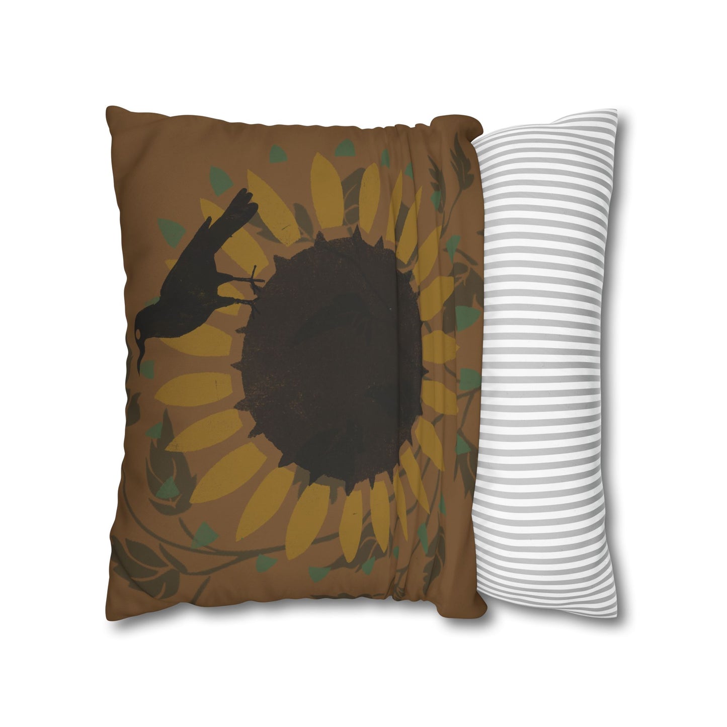 Sunflower and Crow Stencil Pillow Square Poly Canvas Pillowcase
