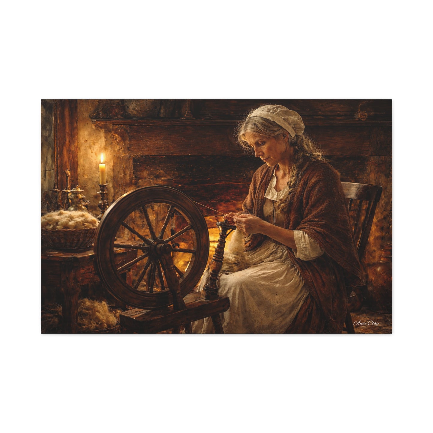 Domestic Spinning Wheel Cottagecore Matte Canvas Print