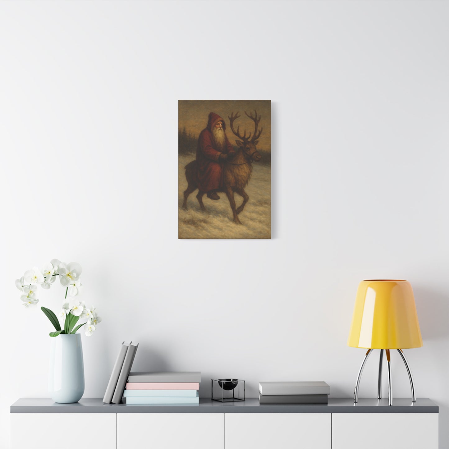 Santa Riding Reindeer Canvas Wall Art