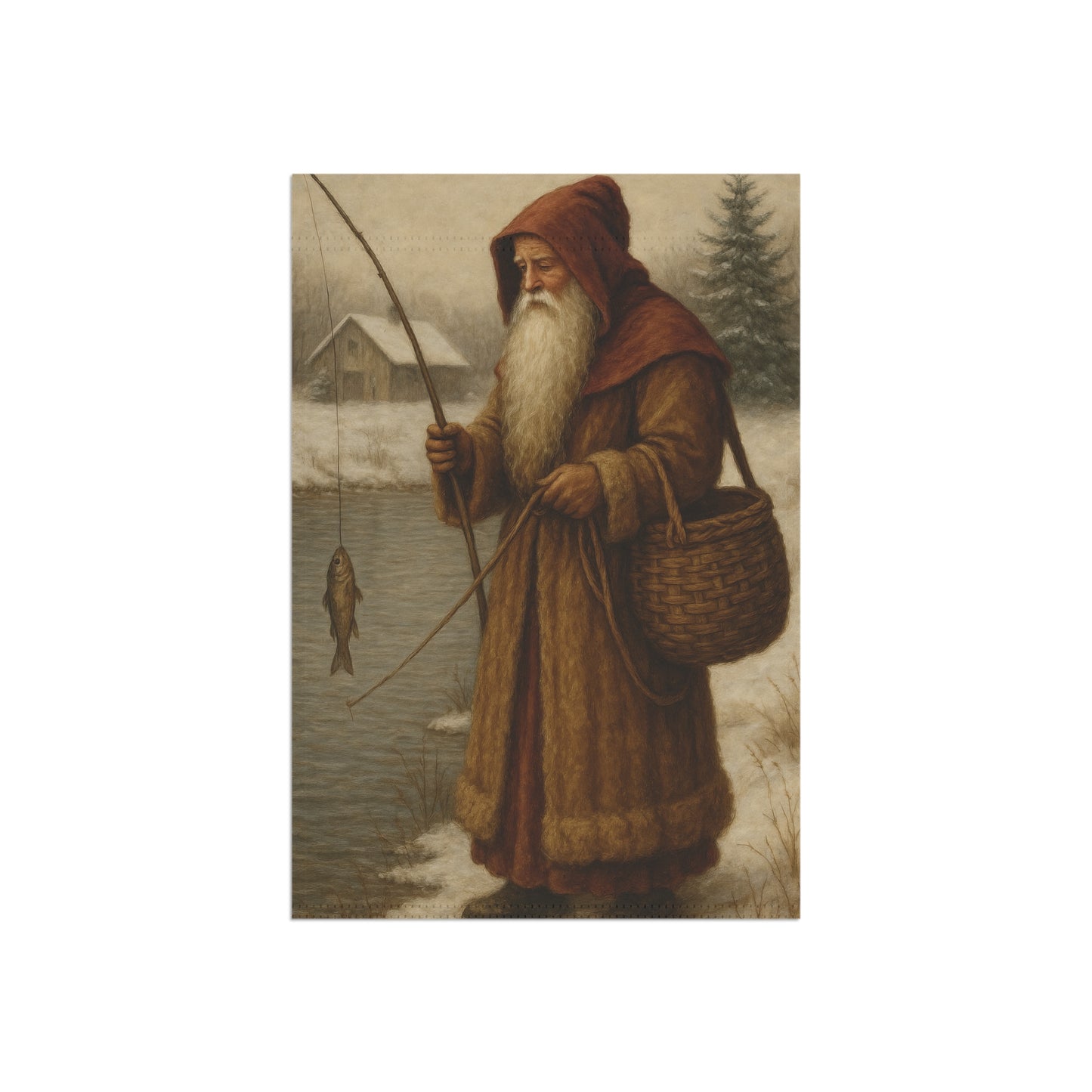 Fishing Decor Garden Banner with Winter Scene