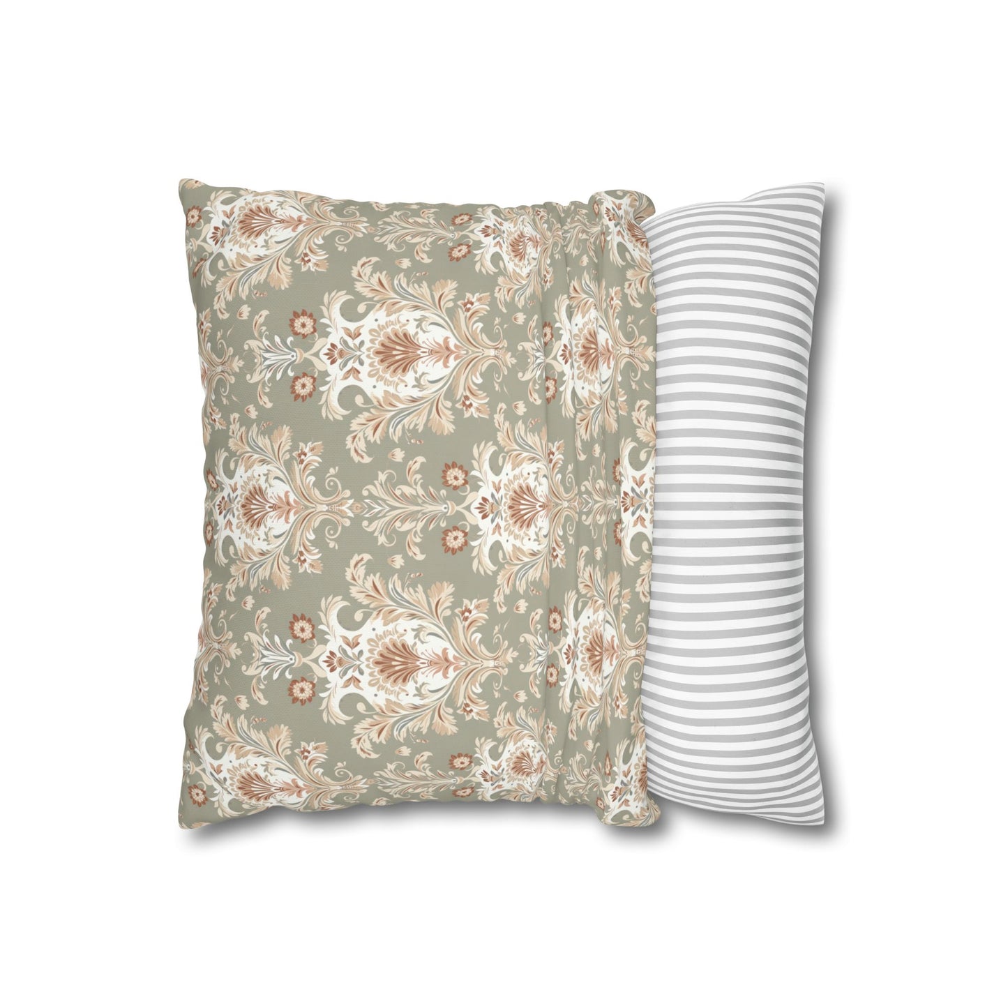 Fantasy Collection Green Damask Square Poly Canvas Pillowcase