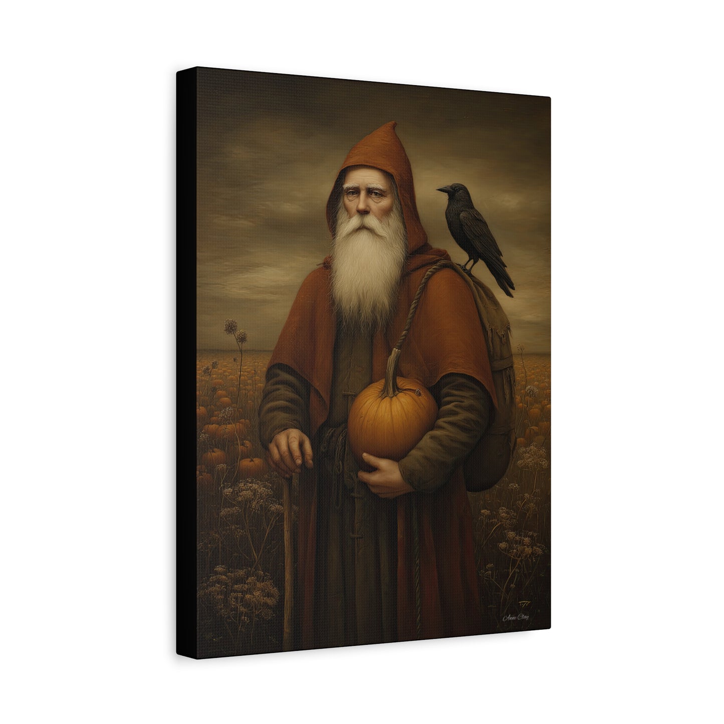 Autumn Santa Wall Art, Fall Decor, Pumpkin Harvest Print,  Cozy Home Decor, Primitive Aesthetic