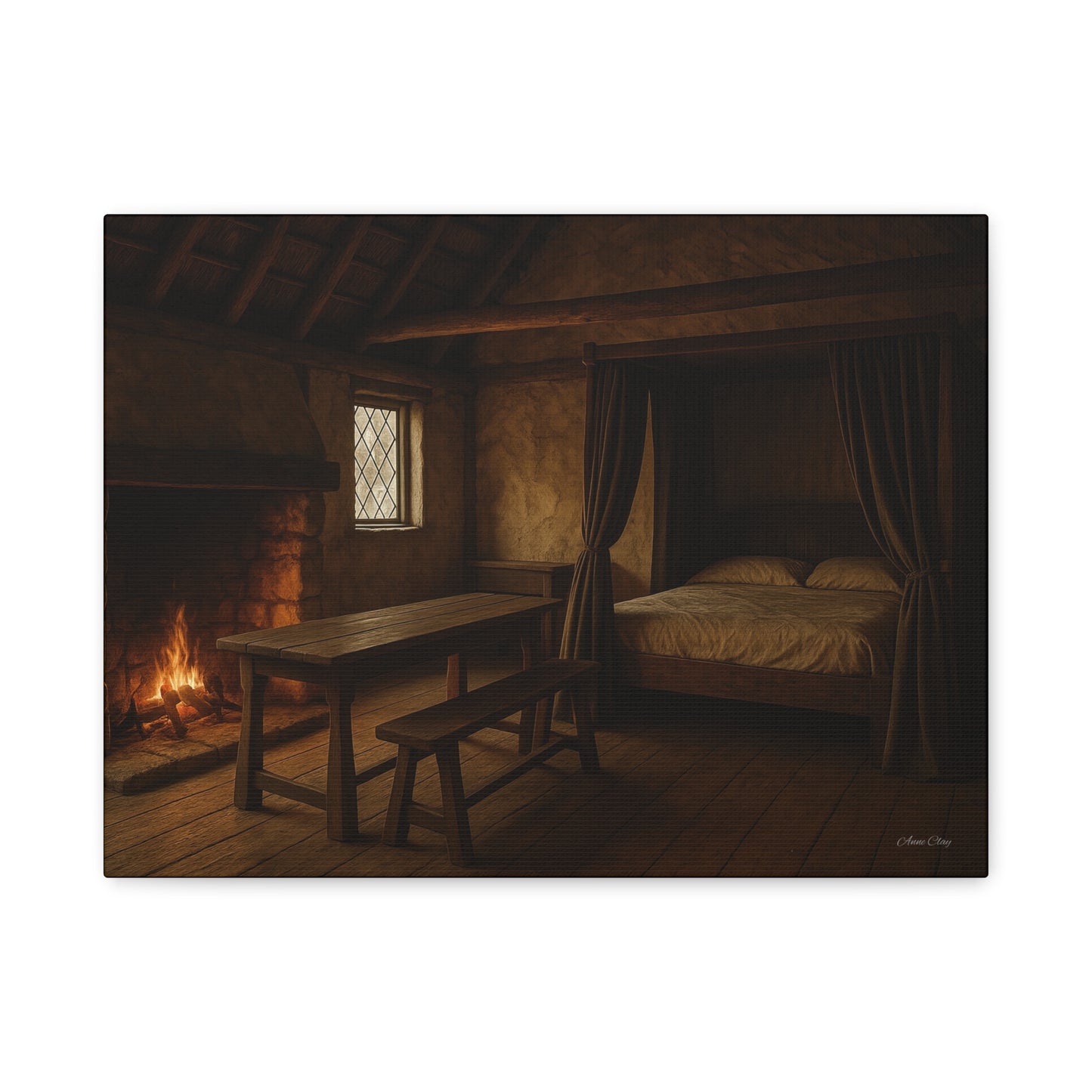 Cozy Cabin Matte Canvas Print, Rustic Home Decor, Nature Wall Art, Fireplace Artwork, Gift for Homeowners