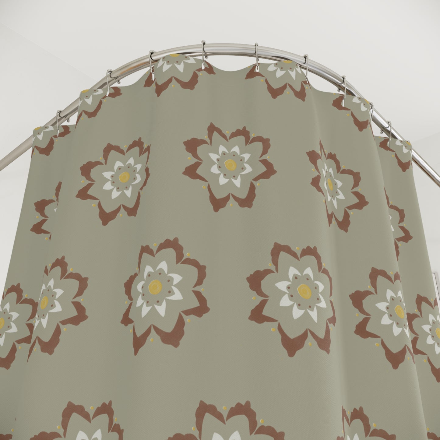 Fantasy Collection Small Stencil Flower Taupe, Rust, Cream Shower Curtains