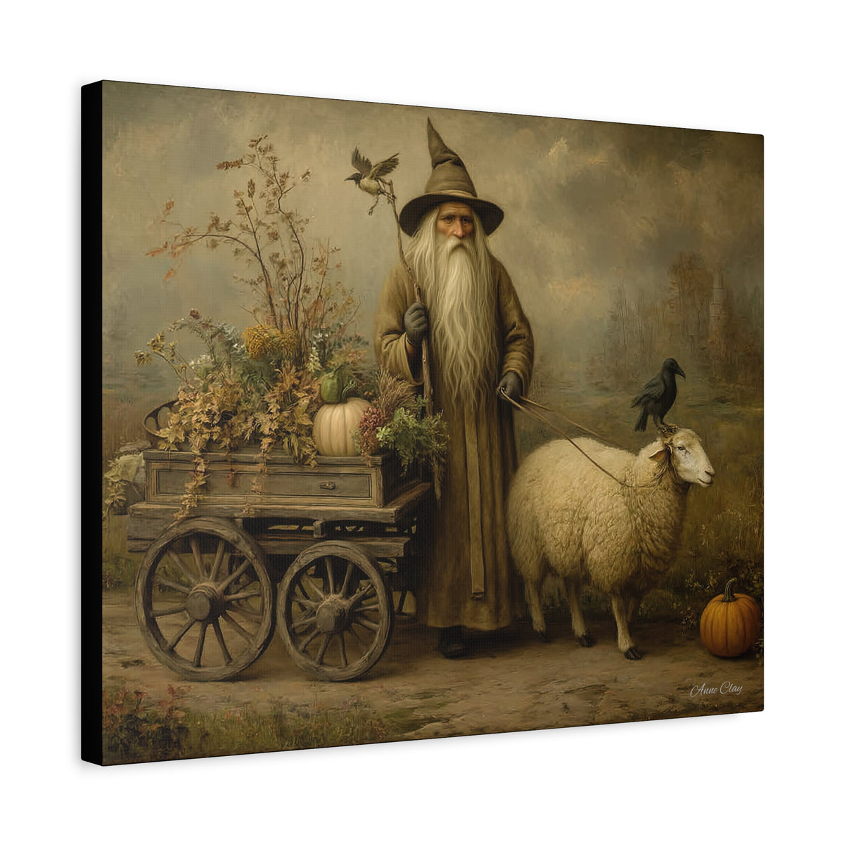 Whimsical Harvest Canvas Art, Autumn Decor, Farmhouse Wall Art, Mythical Wizard Artwork, Halloween & Thanksgiving Decoration