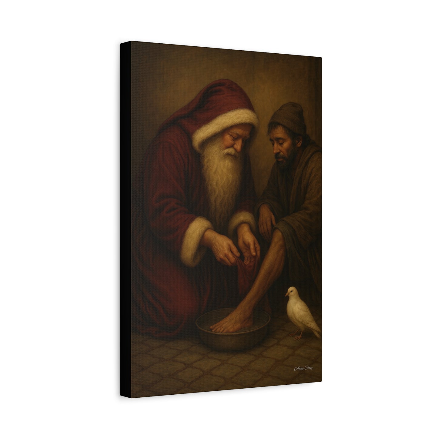 Servant Santa, Christmas, Spirit of Christmas Inspirational Canvas Art: Compassionate Santa & Suffering Figure