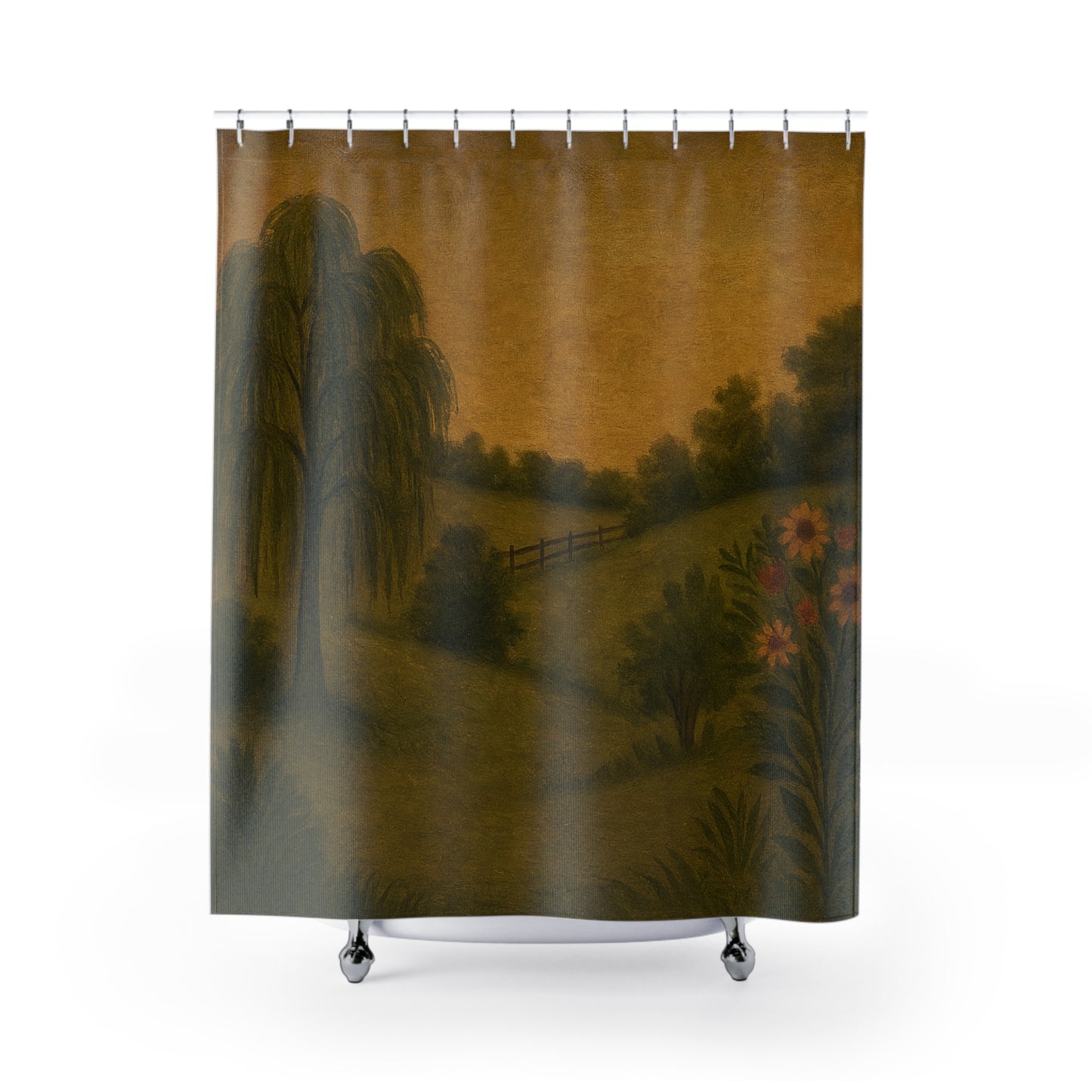 Rustic Landscape Shower Curtain, Nature-Themed Bathroom Decor, Cozy Home Vibes, Perfect for Gifts, Unique Shower Accessories