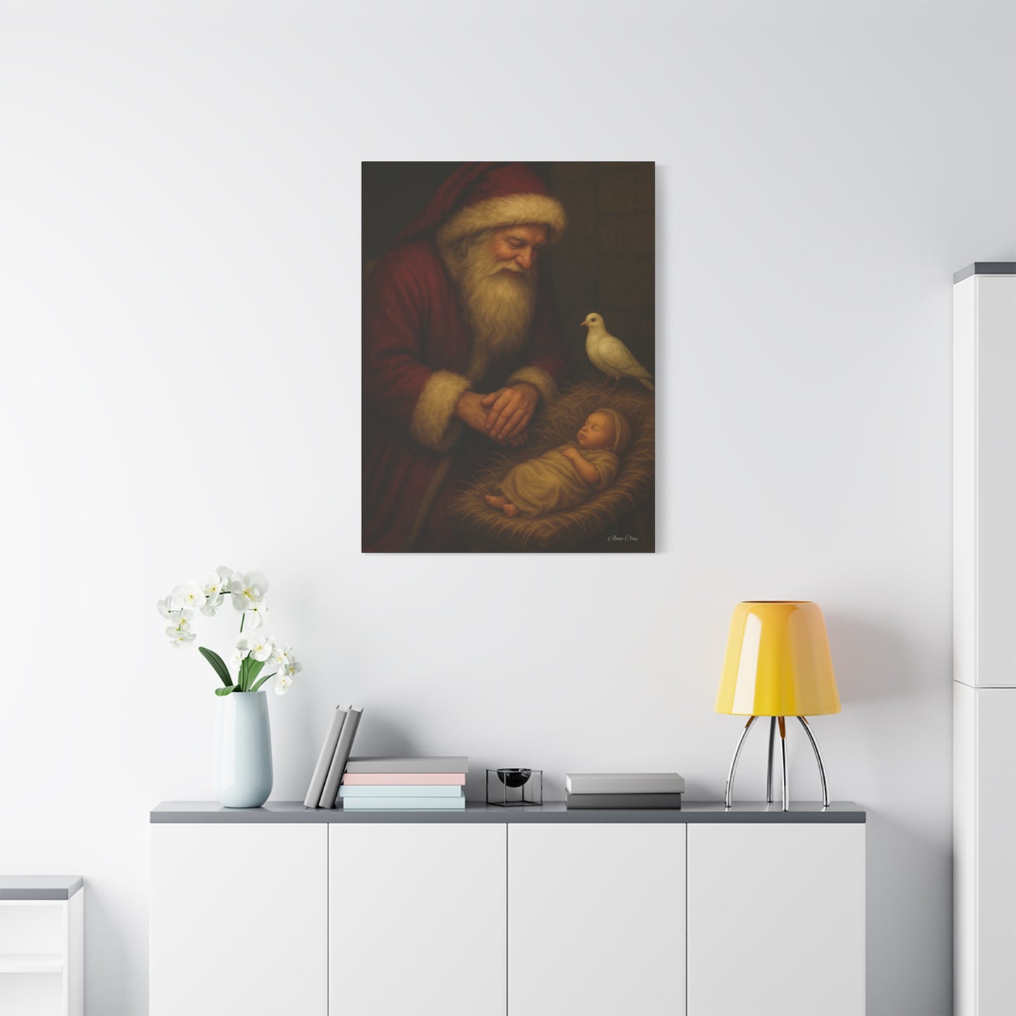 Santa and the Prince of Peace, Baby Jesus, Religious Christmas Canvas Wall Art