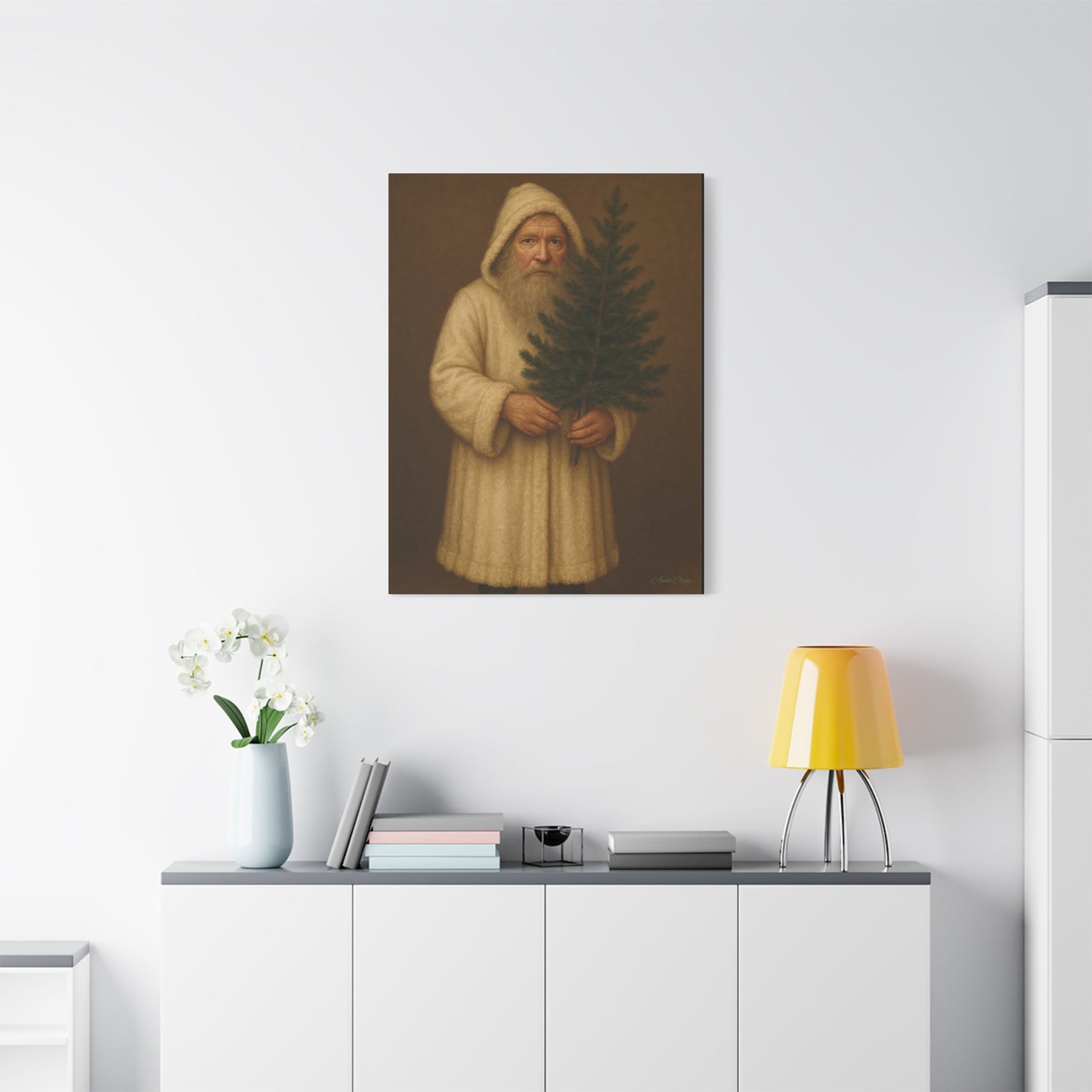 Holiday Canvas Art Print - Cozy Santa with Christmas Tree