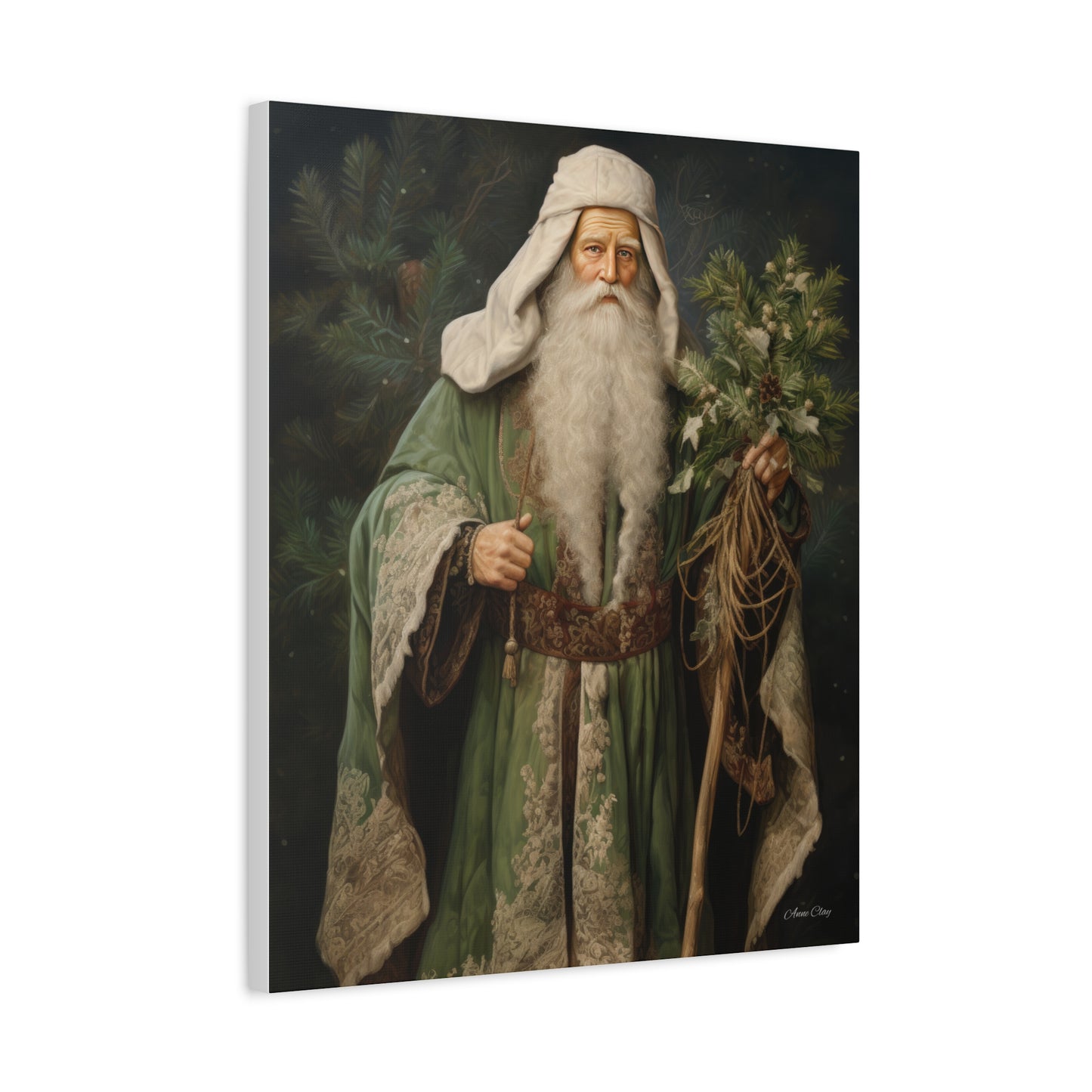 Green Tree Santa Matte Canvas, Stretched, 1.25"