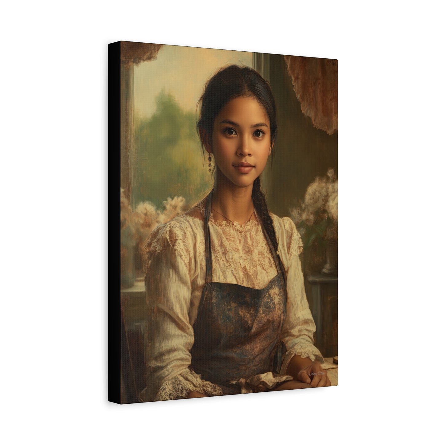 Elegant Stretched Canvas Art, Portrait with Vintage Aesthetic, Home Decor, Gift for Art Lovers, Wall Art, Framed Artwork