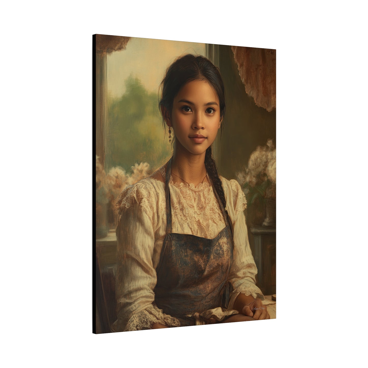 Elegant Stretched Canvas Art, Portrait with Vintage Aesthetic, Home Decor, Gift for Art Lovers, Wall Art, Framed Artwork