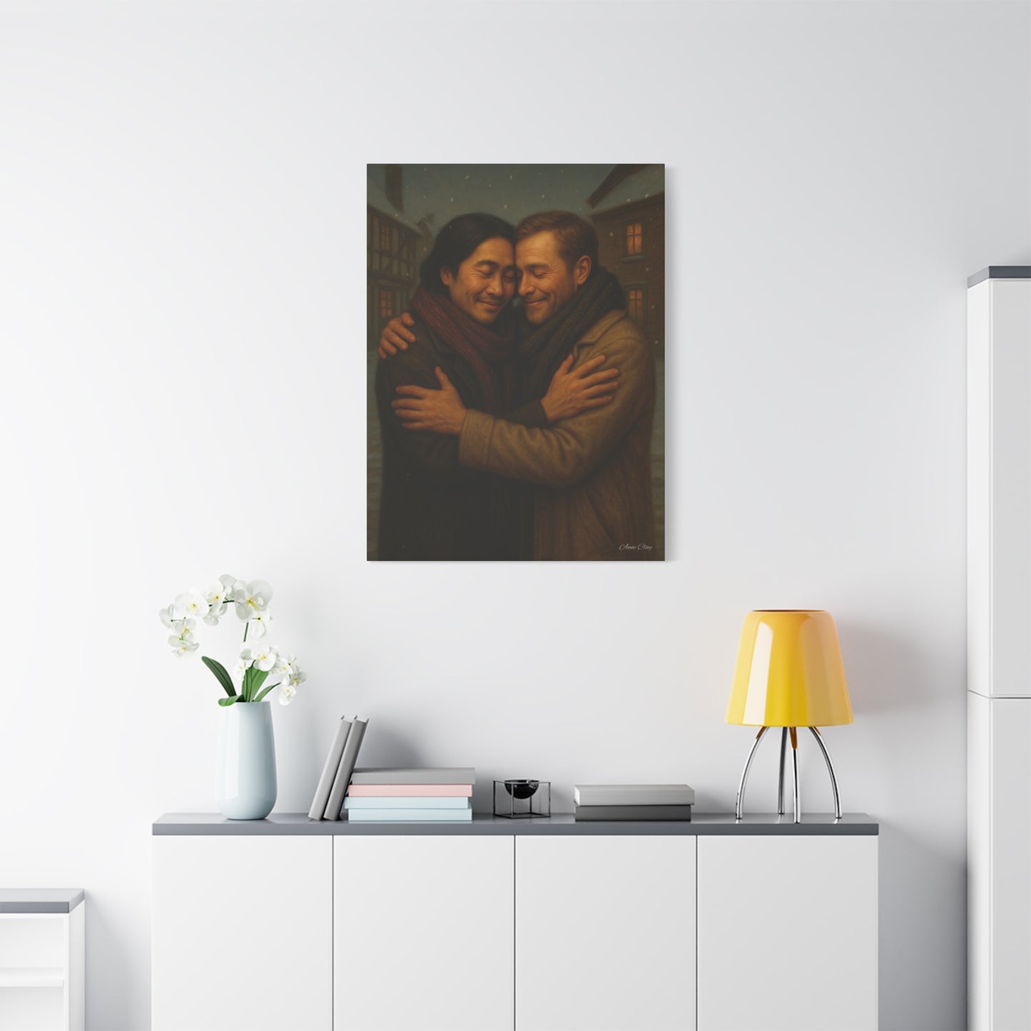 Spirit of Christmas, Brotherly Love Warm Embrace Canvas Art