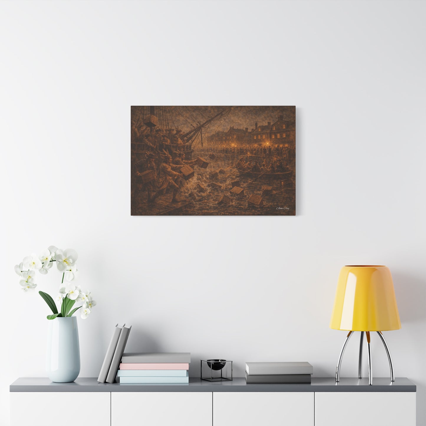 Historic Maritime Canvas Print — Vintage Ship Crew & Harbor Night Scene
