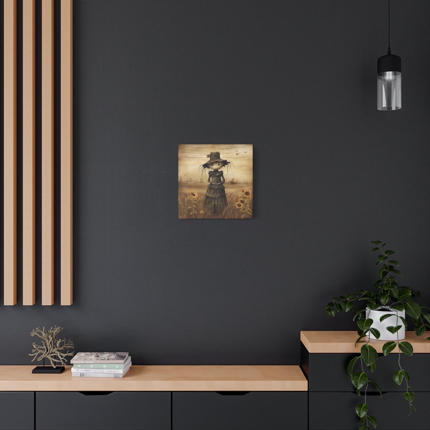 Halloween Scarecrow Canvas, Spooky Fall Decor, Autumn Wall Art, Trick or Treat Decoration, Scary Halloween Artwork, Pumpkin and Crow Design