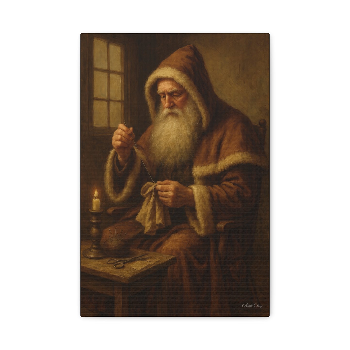 Santa Claus Canvas Art Print - Holiday Decor Sewing Santa