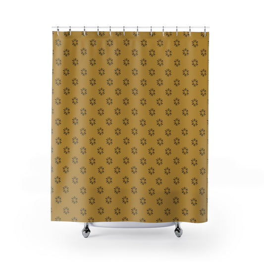 Small Black Daisy Stencil on Mustard Shower Curtains