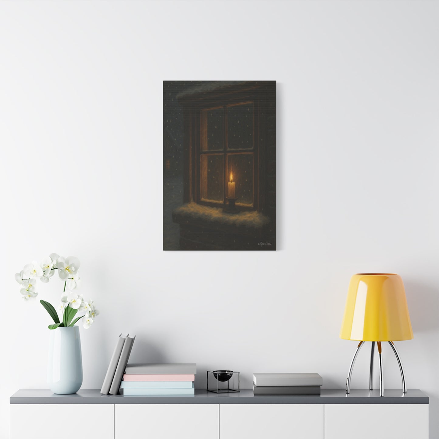Light in the Darkness Candlelit Winter Scene Canvas Print Christmas, Holiday