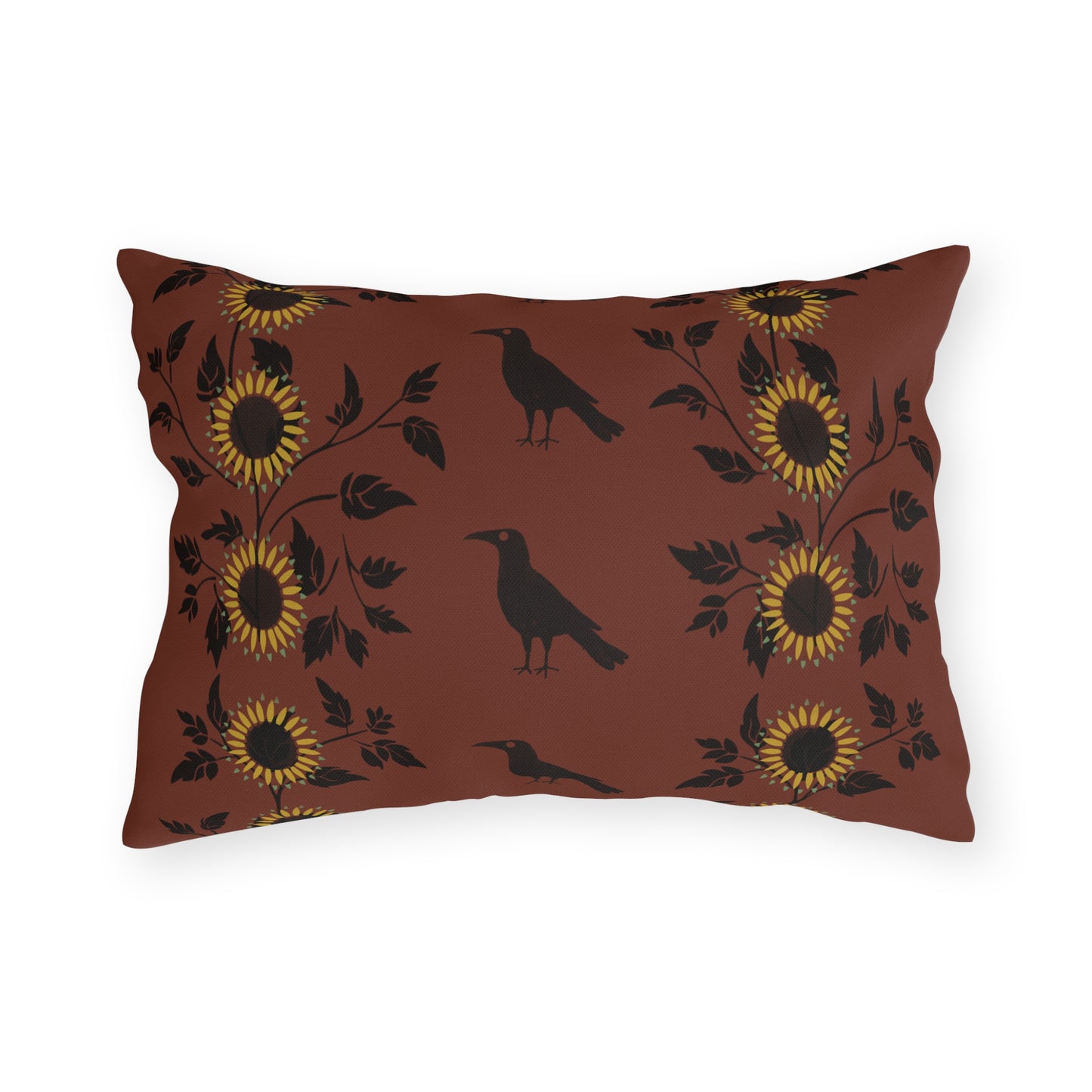 Sunflowers and Crows on Red Outdoor Pillows