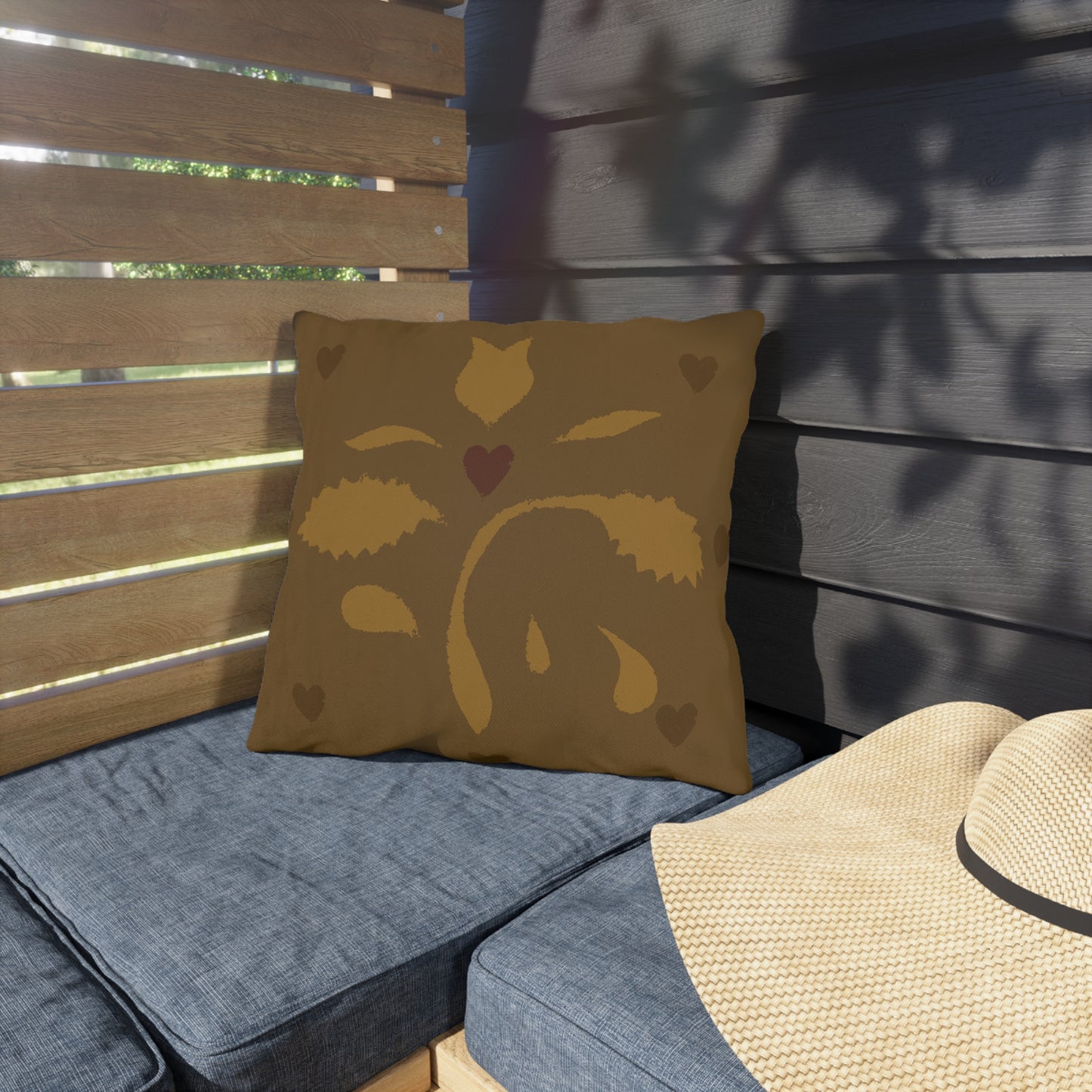 Leaves and Hearts Stencil Outdoor Pillows