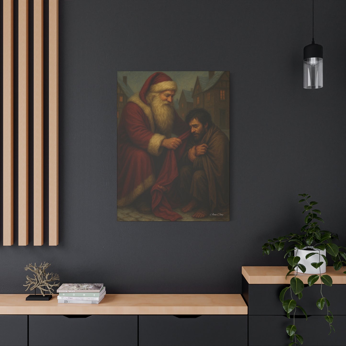Charity Old World Santa Christmas Canvas Art: Santa's Compassionate Gesture