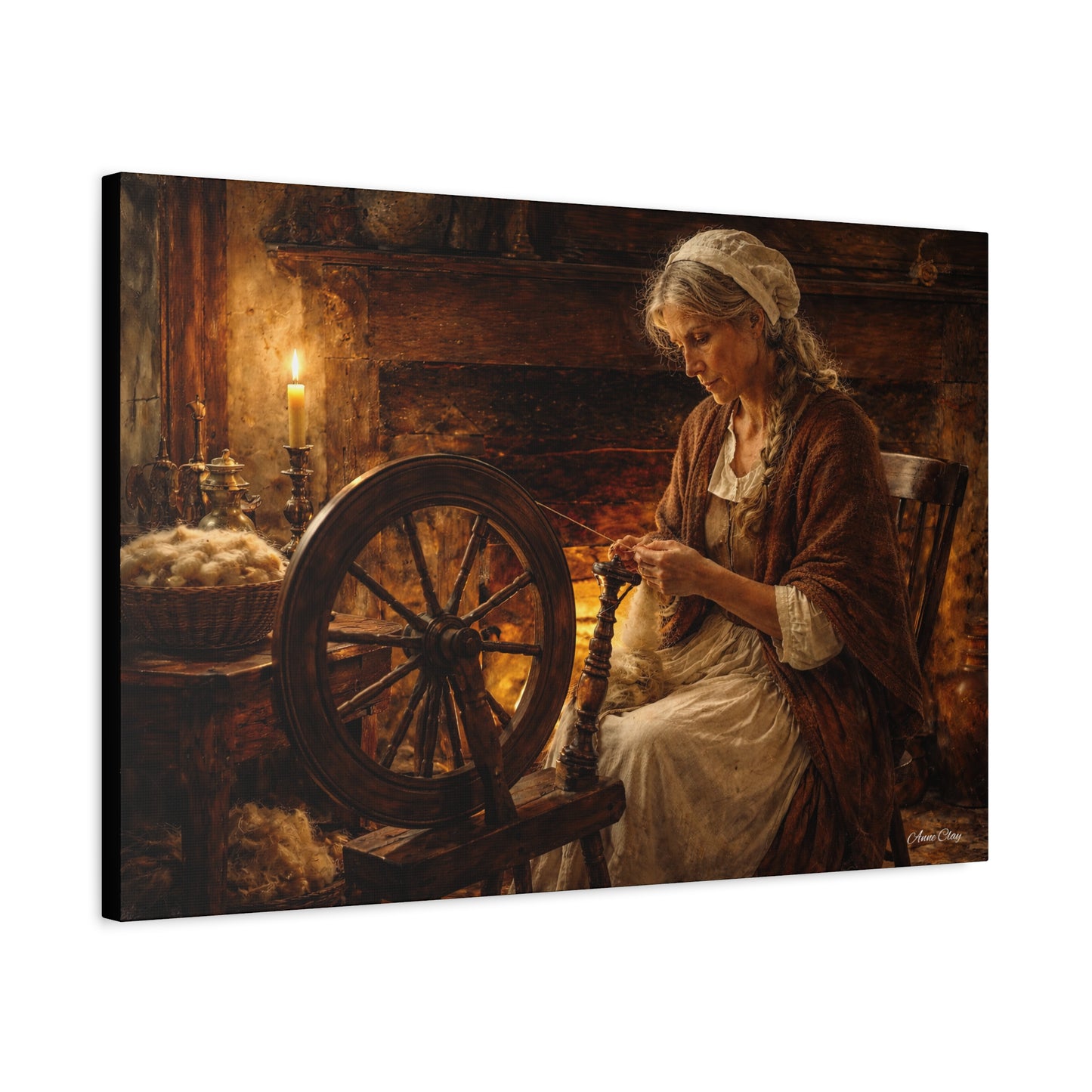 Domestic Spinning Wheel Cottagecore Matte Canvas Print