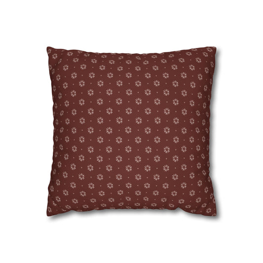 Petal Stencils on Red Square Poly Canvas Pillowcase