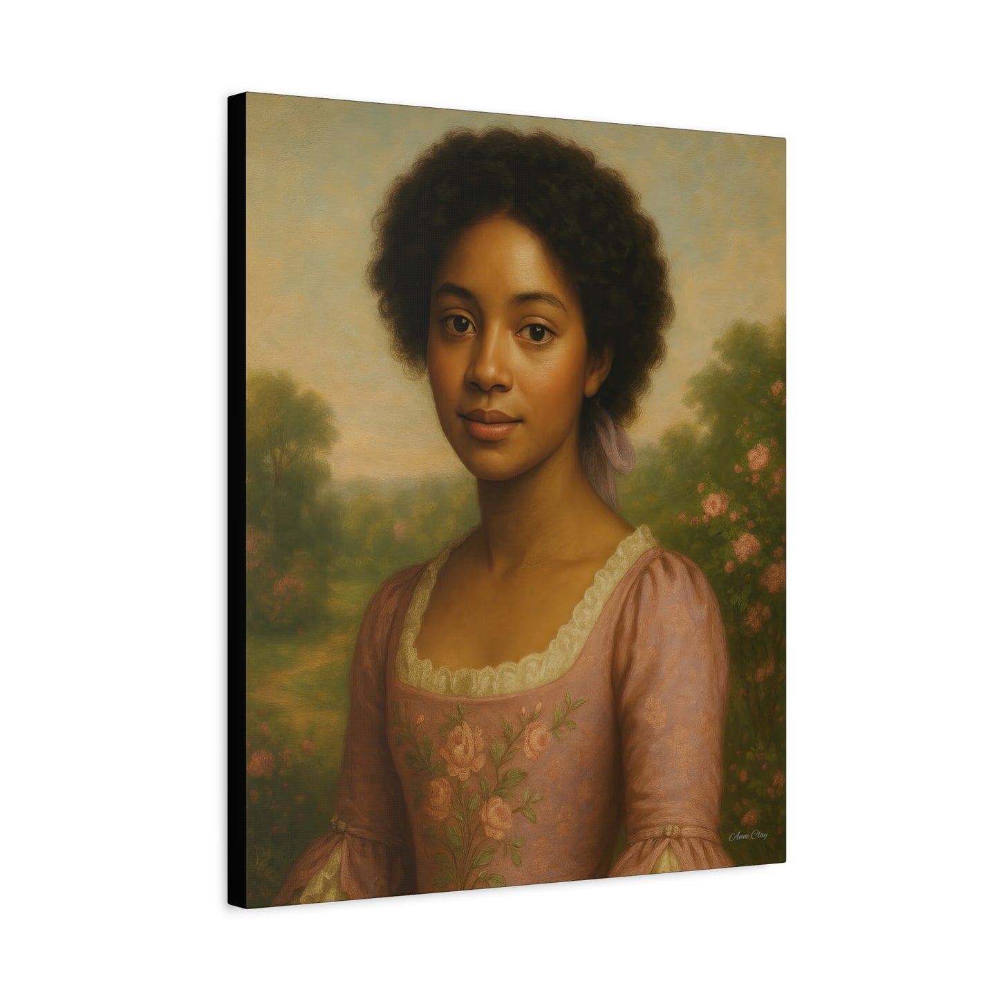 Elegant Portrait Canvas Art for Home Decor, Black Woman Artwork, Floral Wall Art, Vintage Style Painting, Gift for Art Lovers