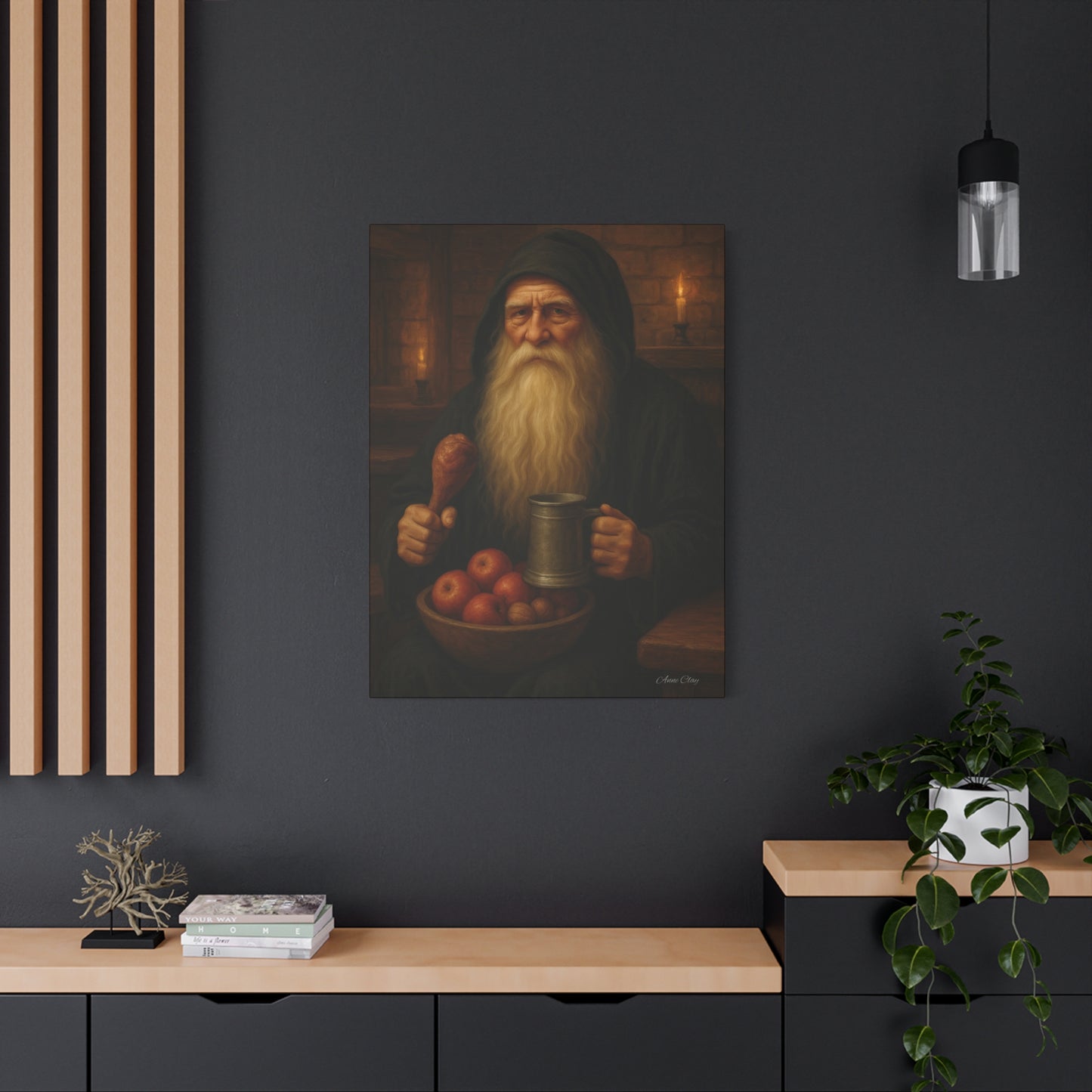 Rustic Canvas Wall Art: Wise Man with Feast