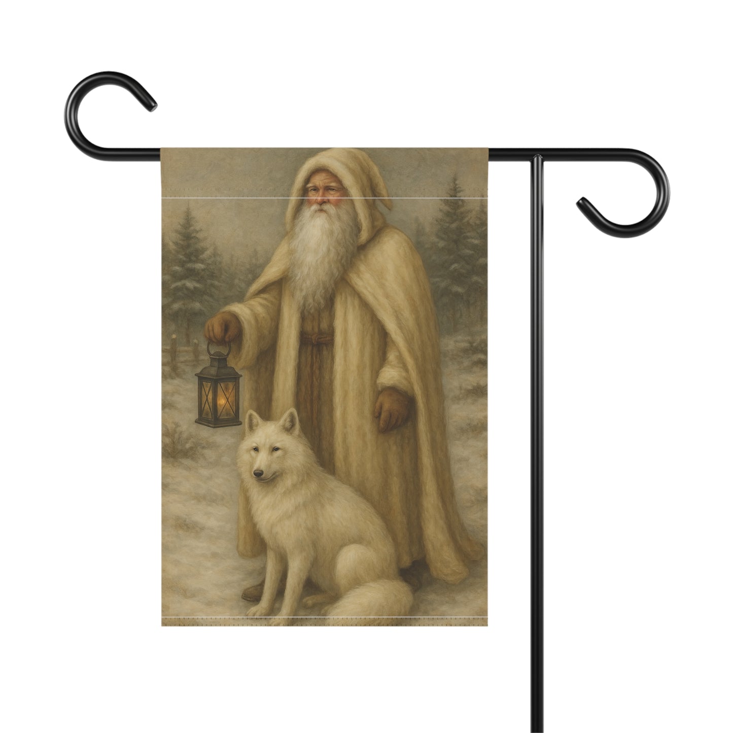 Winter-Themed Garden Banner Featuring a Lantern-Secured Santa and Arctic Fox, Cozy Home Decor for the Holidays, Outdoor Display, [...]