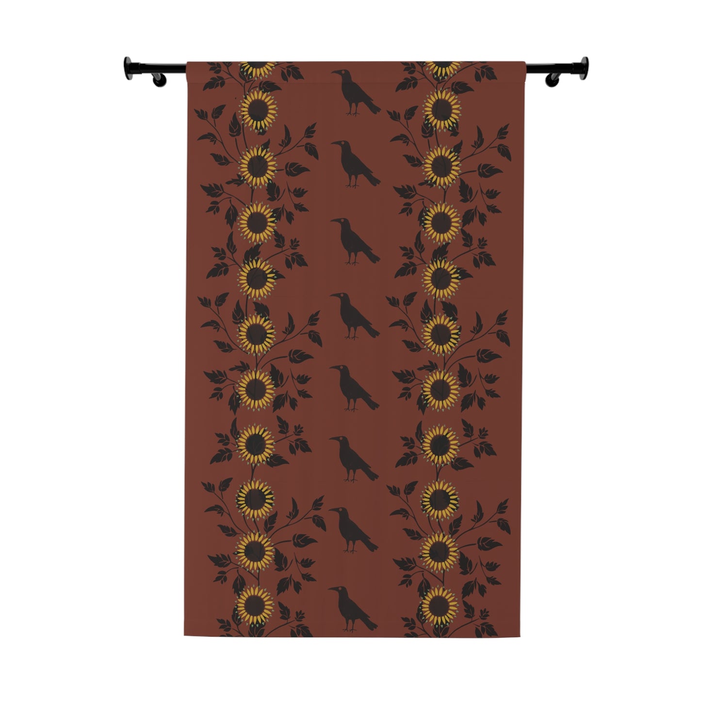 Sunflowrs and Crows Stencil on Red Window Curtains (1 Piece)