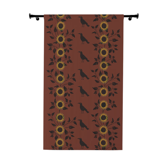 Sunflowrs and Crows Stencil on Red Window Curtains (1 Piece)