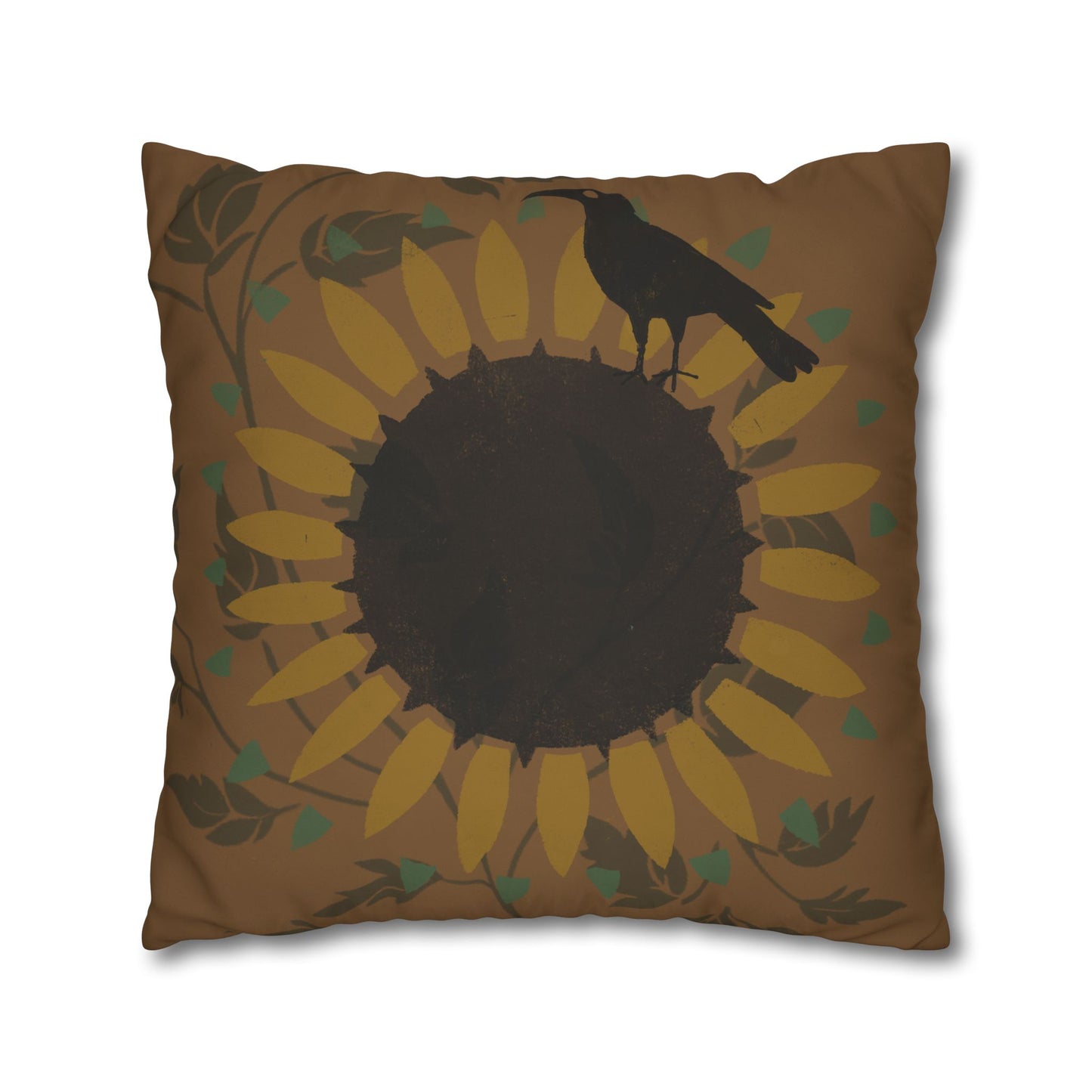 Sunflower and Crow Stencil Pillow Square Poly Canvas Pillowcase