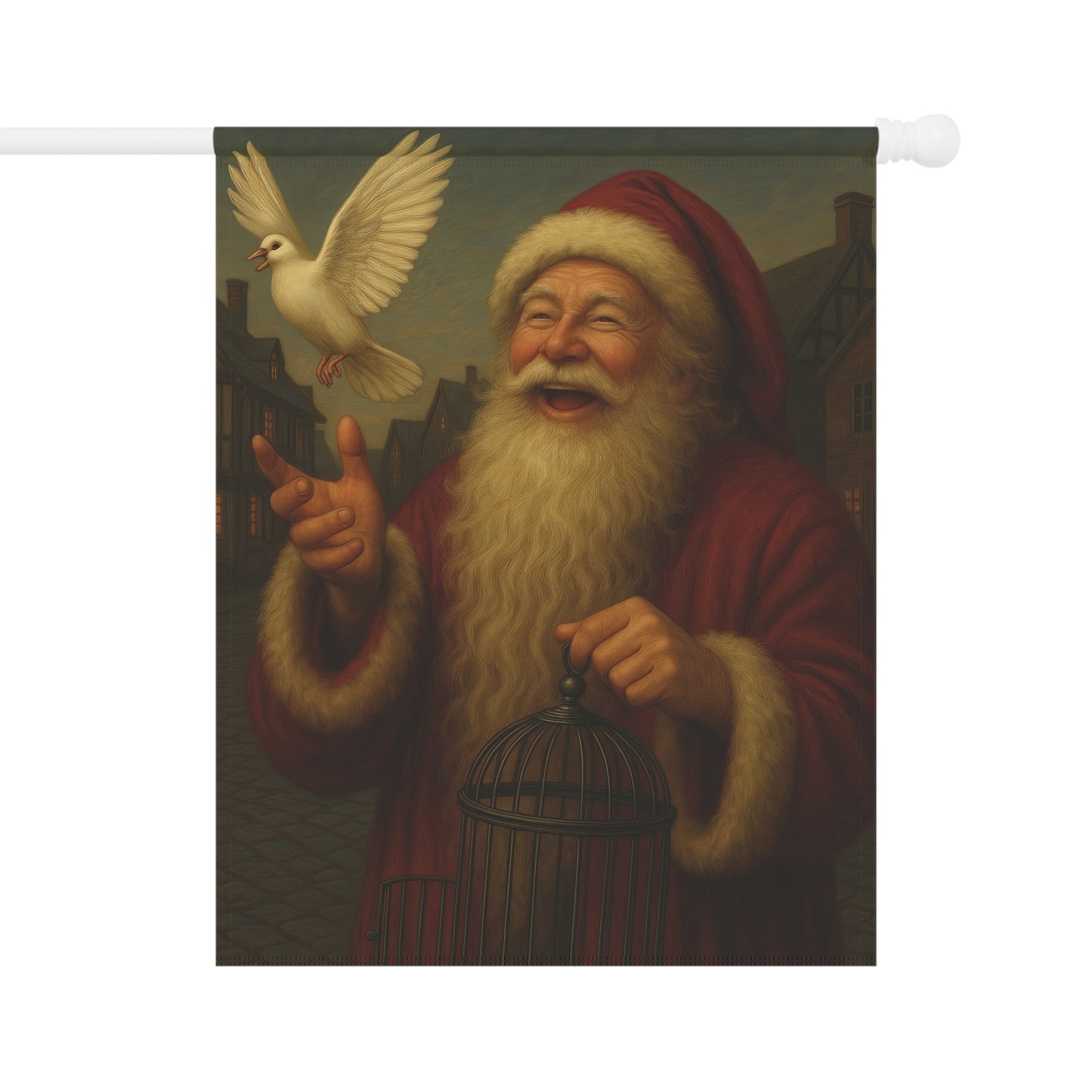 Holiday Garden Banner with Santa and Dove Design