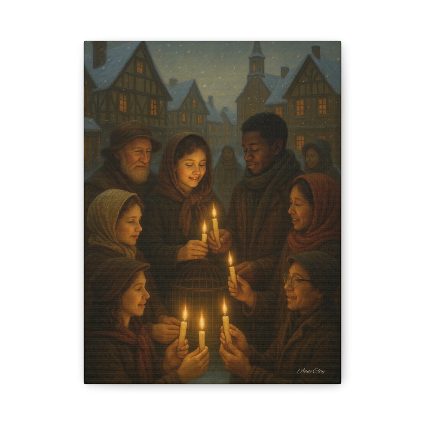 Share the Light Christmas Print Candlelight Gathering Canvas Print