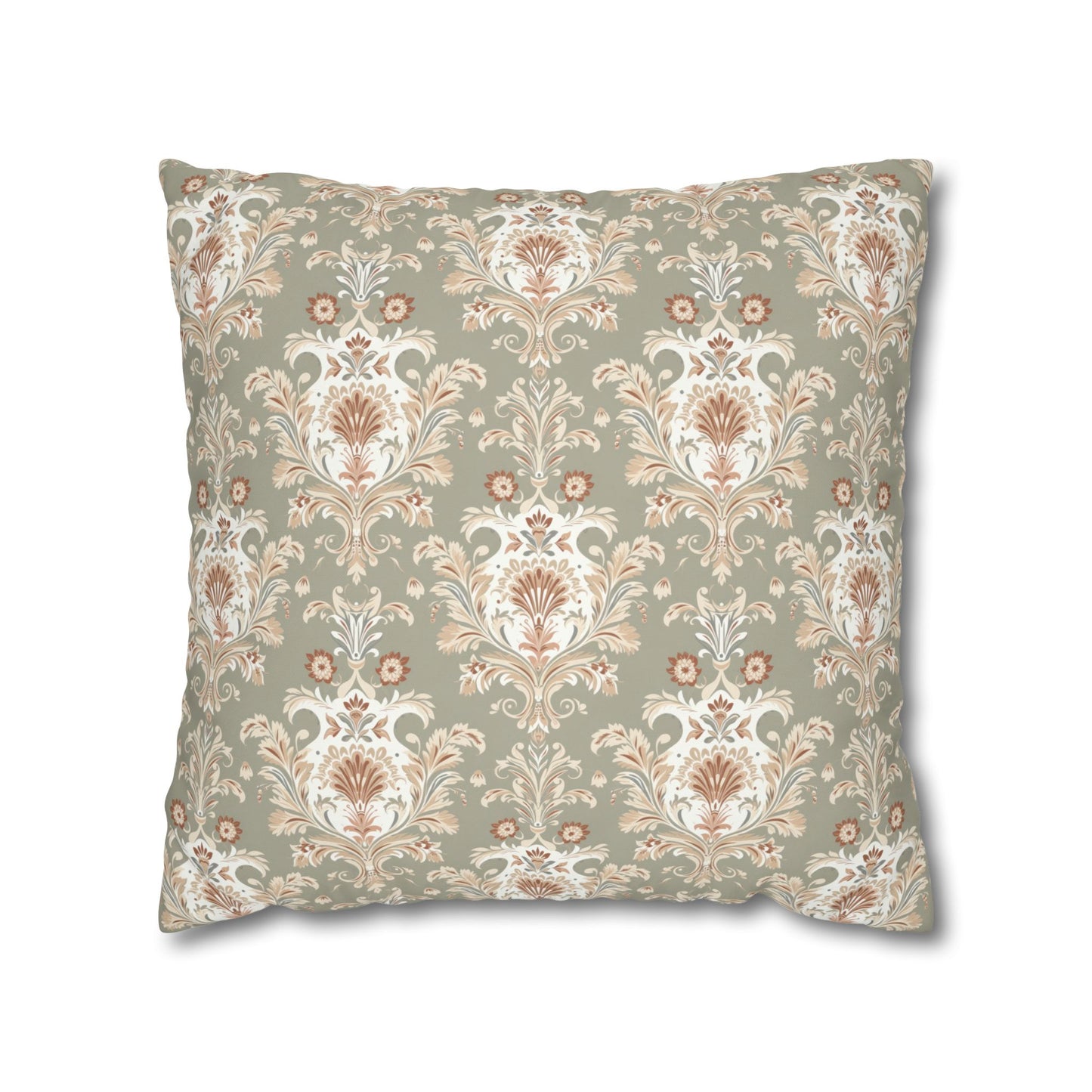 Fantasy Collection Green Damask Square Poly Canvas Pillowcase