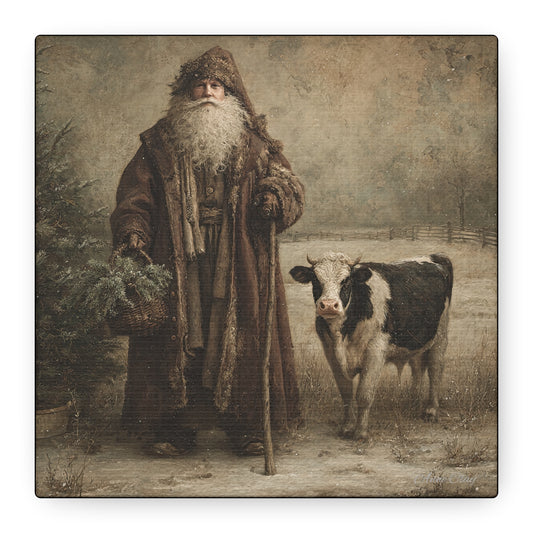 Festive Canvas Wall Art, Vintage Santa Decoration, Rustic Holiday Decor, Christmas Gift, Farmhouse Wall Art