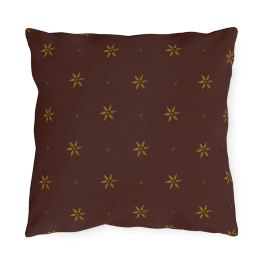 Mustard Petals on Red Early American Stencil Outdoor Pillows