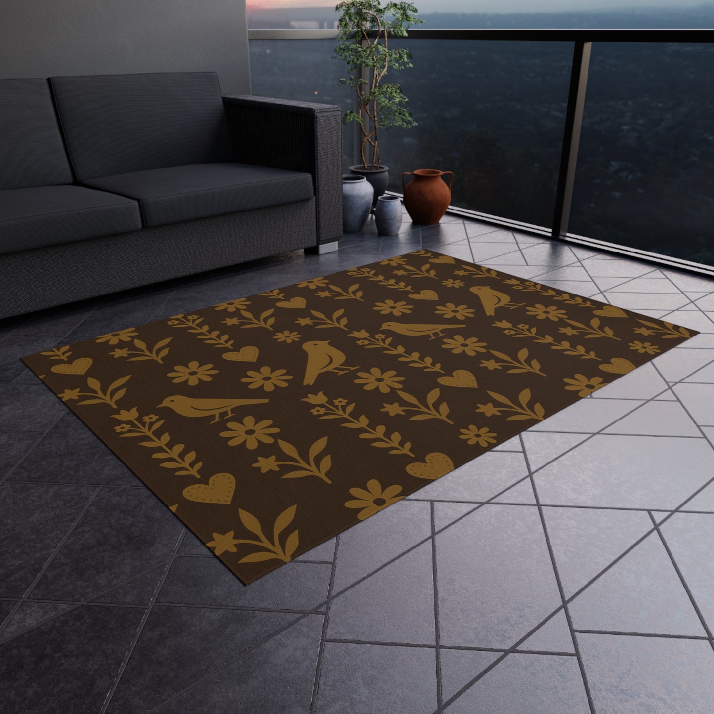 Charming Outdoor Rug for Patios, Gardens, Camping, Bohemian Decor, Bird Pattern, Seasonal Decorating