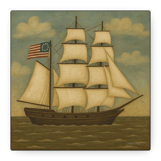 Nautical Wall Art, Vintage Ship Canvas, Americana Home Decor, Maritime Artwork, Nautical Gift for Sailors