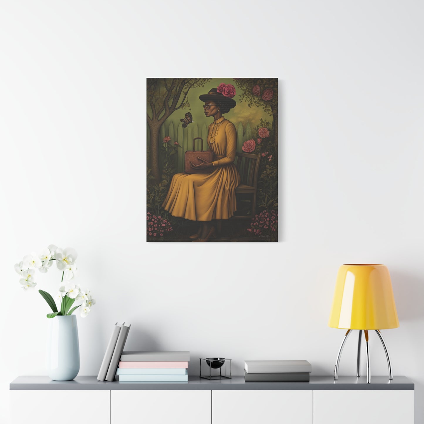 Elegant Canvas Wall Art, Vintage Woman Decor, Home Decoration, Gift for Mother’s Day, Floral Canvas Print, Art for Living Room