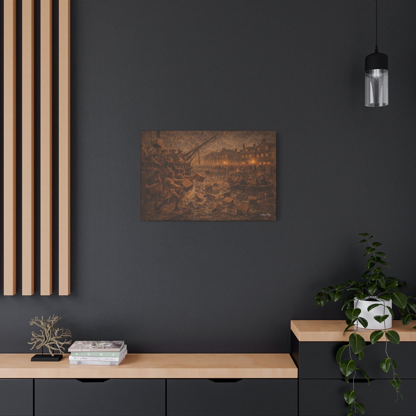 Historic Maritime Canvas Print — Vintage Ship Crew & Harbor Night Scene