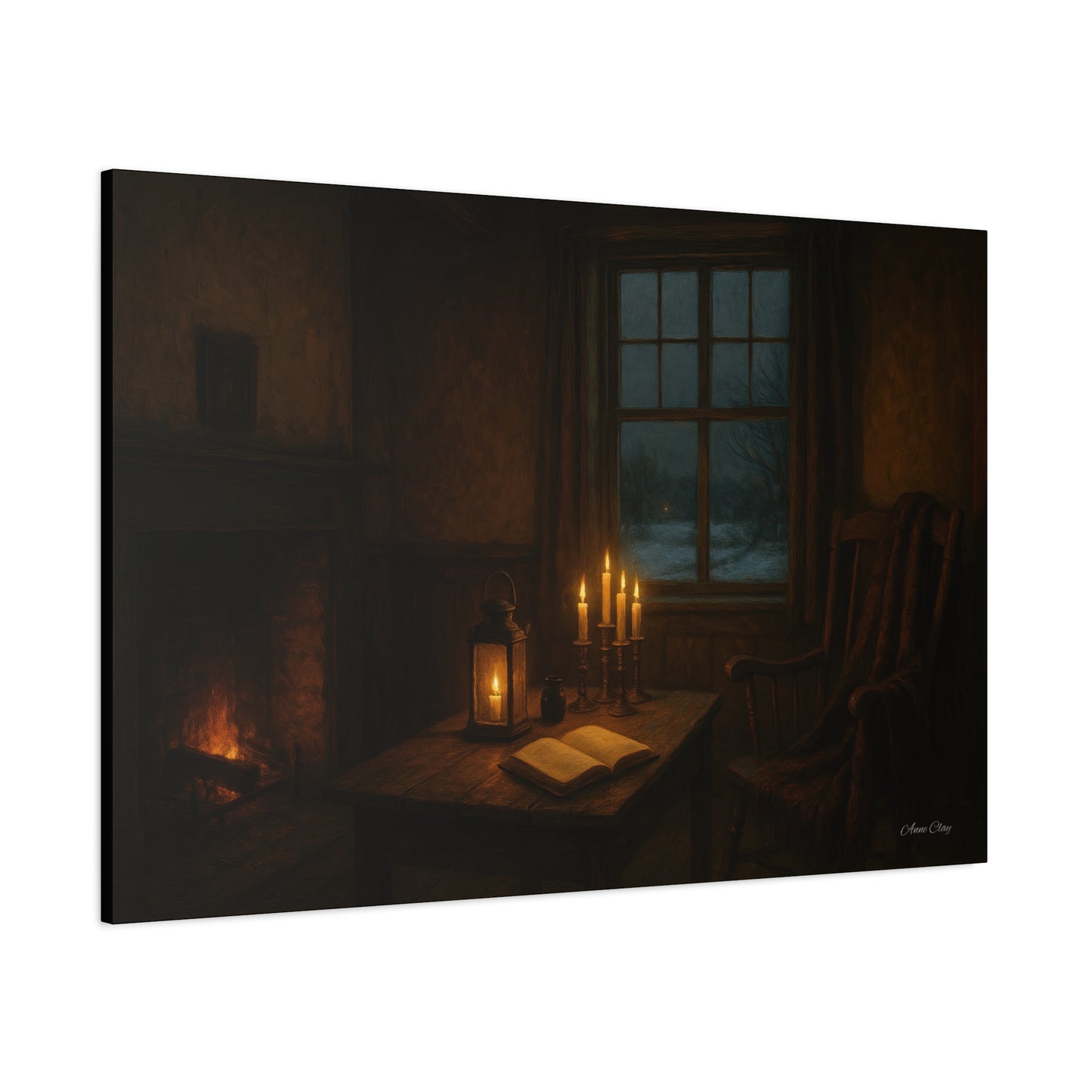 Cozy Candlelit Canvas Art, Home Decor, Warm Atmosphere, Gift for Book Lovers, Rustic Wall Art, Cozy Living Room Decor