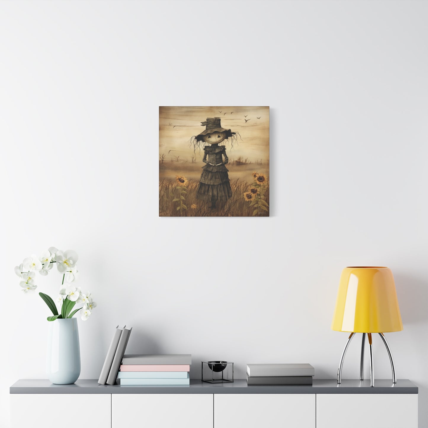 Halloween Scarecrow Canvas, Spooky Fall Decor, Autumn Wall Art, Trick or Treat Decoration, Scary Halloween Artwork, Pumpkin and Crow Design