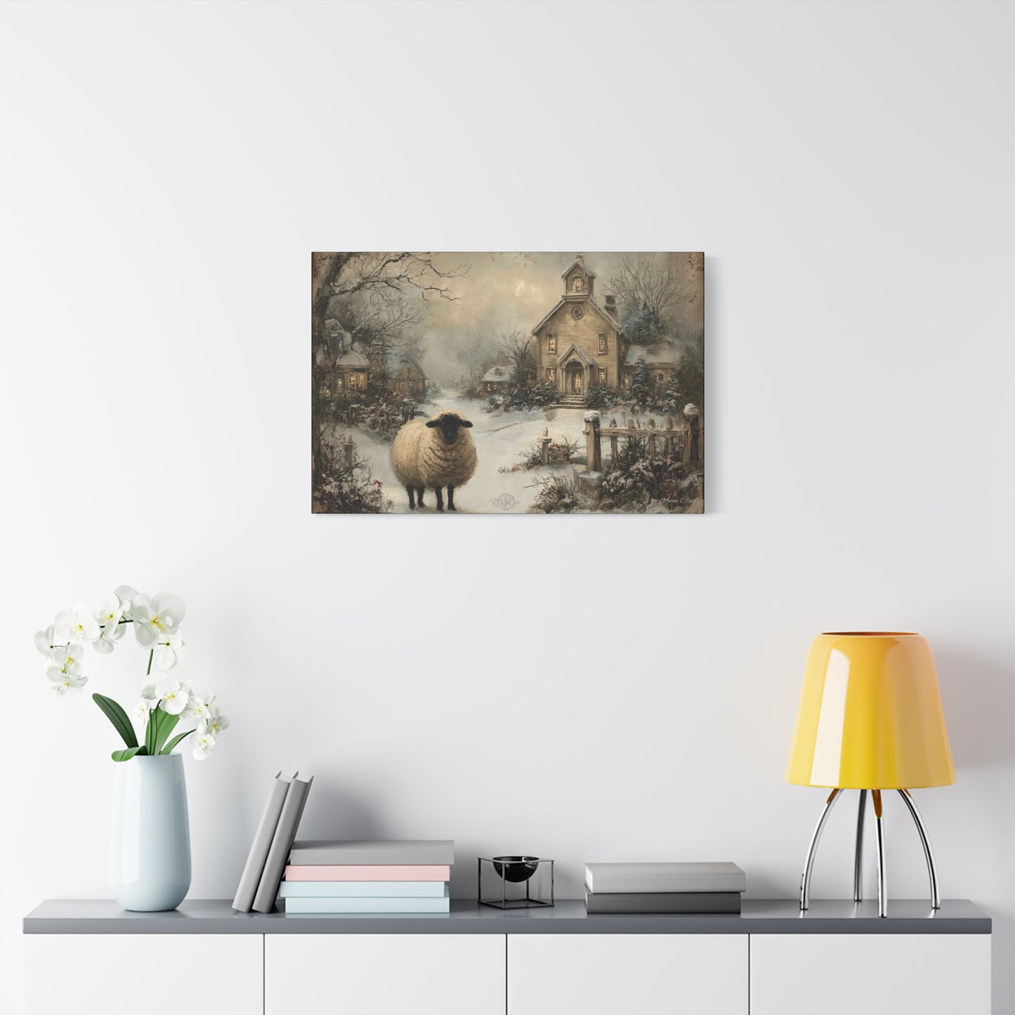 Winter Sheep Canvas Print, Cozy Home Decor, Farmhouse Wall Art, Rustic Living Room Accent, Holiday Gift Idea, Nature Artwork