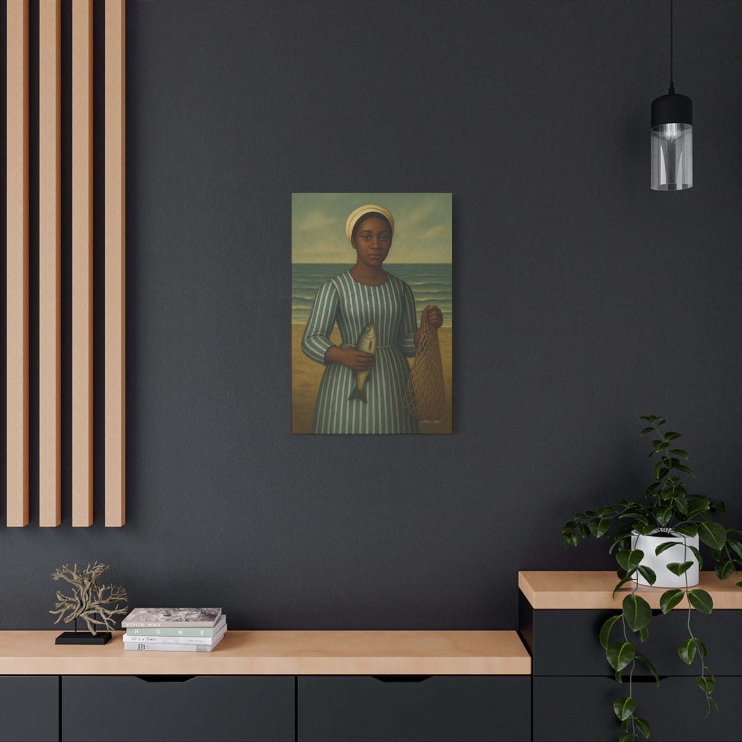 Seaside Portrait Canvas Art, Wall Decor, Vintage Artwork, Coastal Home Decor, Fishing Theme, Nautical Gift, Living Room Wall Art